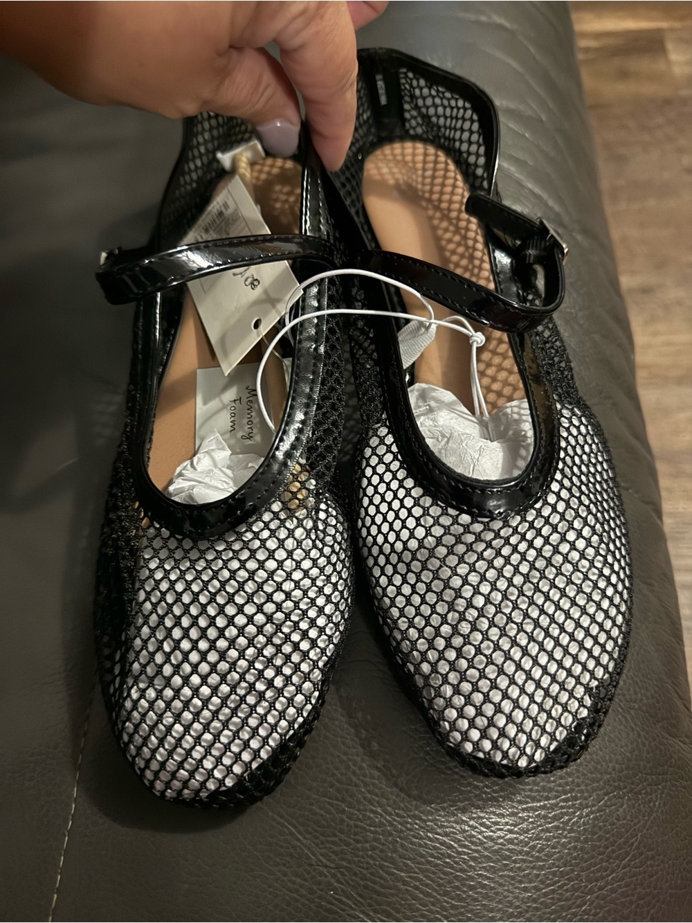 a new day Black Mesh Mary Jane Flats with Patent Strap